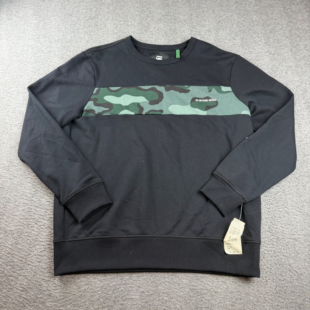 G-Star Raw Sweatshirt Men's XL Black Core Camo Block Crew Neck Pullover D12885